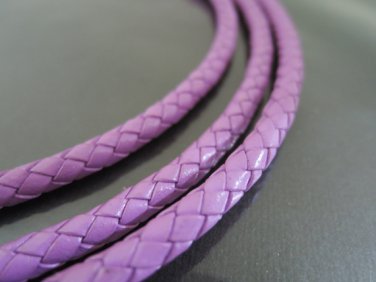1 Yard 5mm Light Purple Genuine Braided Round Leather Cord