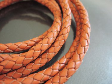1 Yard 6mm Orange Genuine Braided Round Leather Cord