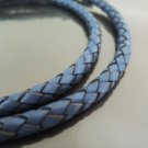 1 Yard 6mm Dull Blue Genuine Braided Round Leather Cord