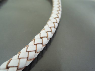 Half Yard 9mm White Genuine Braided Round Leather Cord