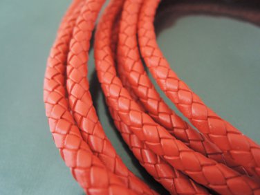 1 Yard 5mm Red Genuine Braided Round Leather Cord