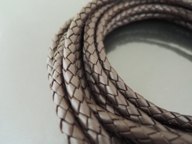 1 Yard 5mm Brown Genuine Braided Round Leather Cord