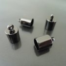 Finding - 6 pcs Gunmetal Black Round Large Tone Cord Buckle End Cap with Loop ( inside 6mm )