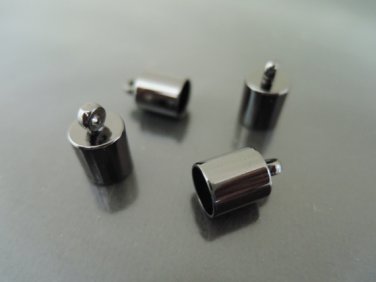 Finding - 6 pcs Gunmetal Black Round Large Tone Cord Buckle End Cap with Loop ( inside 6mm )