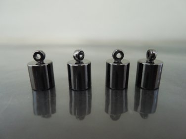 Finding - 6 pcs Gunmetal Black Round Large Tone Cord Buckle End Cap with Loop ( inside 7mm )