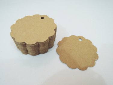50pcs Kraft Paper Tags Hang Tag Scalloped Circle Tag