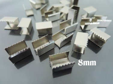 Finding - 10 pcs Silver Plated Flat Clamp Fold Over End Cap Crimps ( Inside 8mm )