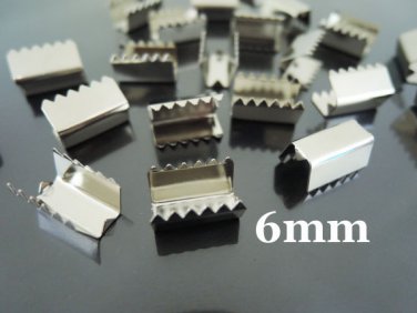 Finding - 10 pcs Silver Plated Flat Clamp Fold Over End Cap Crimps ( Inside 6mm )
