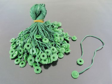 100pcs Green Hang Tag String with Round Plastic Fastener