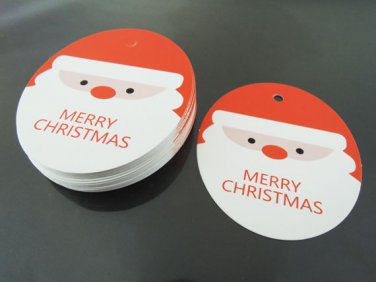50pcs White Cardbroad Paper Tags Christmas Hang Tag Santa Oval Round Gift Tags
