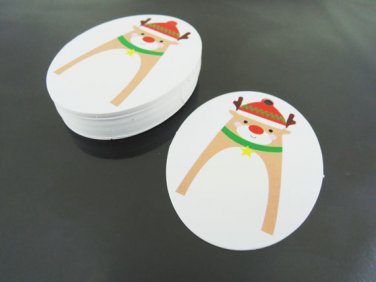 50pcs White Cardbroad Paper Tags Christmas Hang Tag Deer Oval Round Gift Tags
