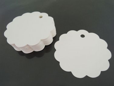 50pcs White Paper Tags Hang Tag Scalloped Circle Tag
