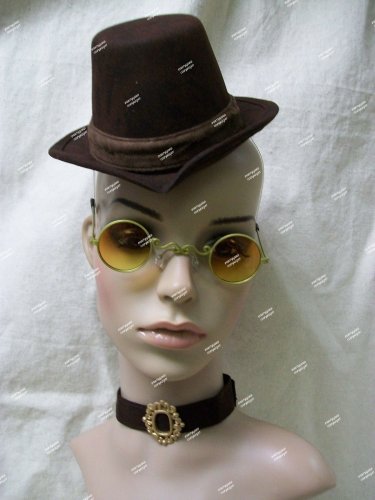 3 pc Steampunk Costume Kit Hat Glasses Choker Revolutionary Industrial Old West
