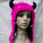 Funky Hot Pink Minotaur Laplander Hat w Horns Greek Anime Monster Goat Doe Satyr Faun Fantasy Rave