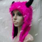 Funky Hot Pink Minotaur Laplander Hat w Horns Greek Anime Monster Goat Doe Satyr Faun Fantasy Rave