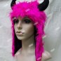 Funky Hot Pink Minotaur Laplander Hat w Horns Greek Anime Monster Goat Doe Satyr Faun Fantasy Rave