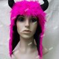Funky Hot Pink Minotaur Laplander Hat w Horns Greek Anime Monster Goat Doe Satyr Faun Fantasy Rave