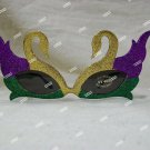 Glittery Purple Gold Green Mardi Gras Swan Costume Glasses Masquerade Princess