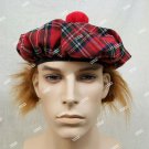 Funny Red Plaid Tam O Shanter Tartan Beret w/ Pom & Fuzzy Ginger Hair Toorie Scottish Lad Irish Golf