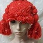 Cute Red Yarn Rag Doll Girl Crochet Beanie Hat Pigtails Raggedy Ann Cabbage Patch Kid
