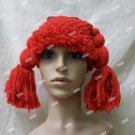 Cute Red Yarn Rag Doll Girl Crochet Beanie Hat Pigtails Raggedy Ann Cabbage Patch Kid Cute Red Yarn Rag Doll Girl Crochet Beanie Hat Pigtails Raggedy Ann Cabbage Patch Kid