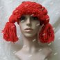 Cute Red Yarn Rag Doll Girl Crochet Beanie Hat Pigtails Raggedy Ann Cabbage Patch Kid