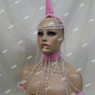 2 pc Showgirl Unicorn Horn Headband Beaded Choker Collar Harness Fantasy Woodland Goddess Rave DJ