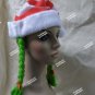 Red White Striped Santa Hat Green Braids Christmas Elf Toymaker CandyCane Grinch