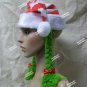 Red White Striped Santa Hat Green Braids Christmas Elf Toymaker CandyCane Grinch