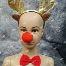 Reindeer Costume Set Rudolph Christmas Play Antlers Red Foam Nose Bow Tie Elf