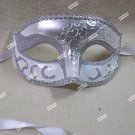 White Silver Glitter Eye Mask Royal Masquerade Ball Venetian Ballerina Bridal