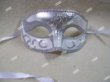 White Silver Glitter Eye Mask Royal Masquerade Ball Venetian Ballerina Bridal