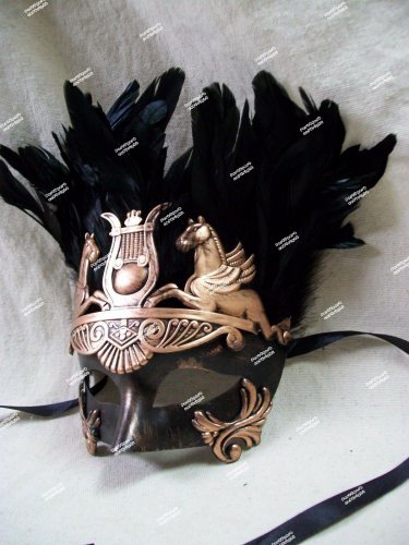 Black Bronze Caesar Augustus Mask Feathers Roman Greek God Goddess King Pegasus