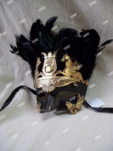 Black Gold Caesar Augustus Mask Feathers Roman Greek God Goddess King Pegasus