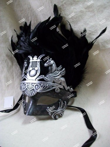 Black Silver Caesar Augustus Mask Feathers Roman Greek God Goddess King Pegasus