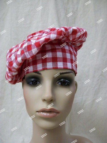 Red White Gingham Check Fabric Chef Hat Gourmet Christmas Cook BBQ Master Pizza