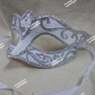 White Silver Glitter Eye Mask Royal Masquerade Ball Venetian Bridal Swan Ballet