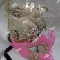 Fancy Pink Eye Mask Gold Metal Feather Filigree Swan Renaissance Masquerade Ball
