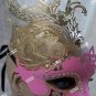 Fancy Pink Eye Mask Gold Metal Feather Filigree Swan Renaissance Masquerade Ball
