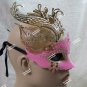 Fancy Pink Eye Mask Gold Metal Feather Filigree Swan Renaissance Masquerade Ball