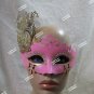 Fancy Pink Eye Mask Gold Metal Feather Filigree Swan Renaissance Masquerade Ball