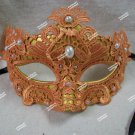 Orange Lace Gold Mask Renaissance Masquerade Venetian Baroque Fancy Dress Fall KI-LM002E Orange Lace Gold Mask Renaissance Masquerade Venetian Baroque Fancy Dress Fall KI-LM002E