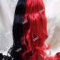 3 pc Harlequin Wig Black & Red Ponytail Clips Suicide Squad Harley Quinn Jester