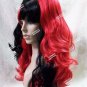 3 pc Harlequin Wig Black & Red Ponytail Clips Suicide Squad Harley Quinn Jester