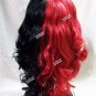 3 pc Harlequin Wig Black & Red Ponytail Clips Suicide Squad Harley Quinn Jester