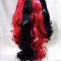 3 pc Harlequin Wig Black & Red Ponytail Clips Suicide Squad Harley Quinn Jester