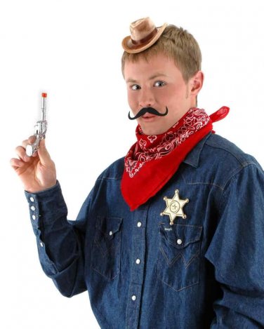 Mini Cowboy Costume Kit Hat Sheriff Badge Bandana Mustache Western Rodeo Kid Pet