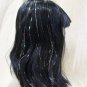 Black Silver Glimmer Glam Wig Metallic Tinsel Shimmer Club Rave Party Rockstar