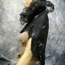 Black Shawl w/ Lace & Fringe Cape Halloween Witch Gothic Vampire Mistress Madame