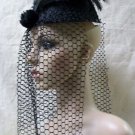 Black Pillbox Costume Hat Veil Vintage Style 60's Gothic Widow Bride Steampunk
